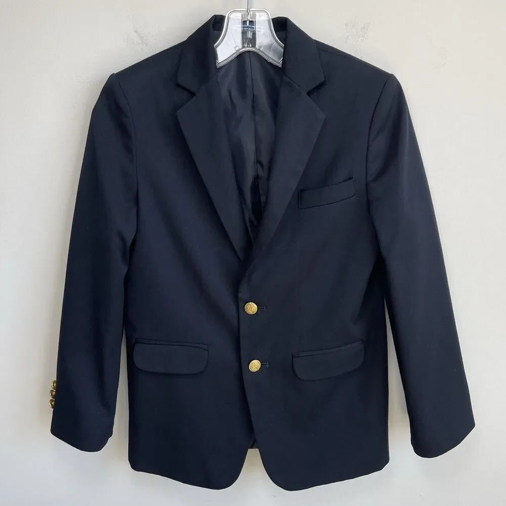 Izod Kids Boys Blazer Jacket Size 12 Navy Blue Gold Button Formal Preppy